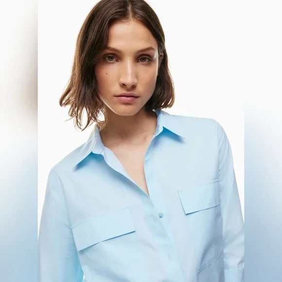 Babaton Aritzia POPLIN UTILITY SHIRT Black Women Size Small 100% Cotton - Picture 3 of 13